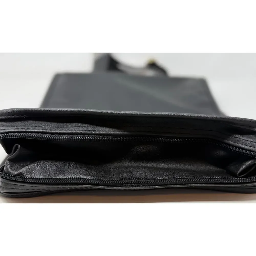 GNBI Black Faux Leather Messenger Bag/Briefcase/Shoulder Bag Goldtones